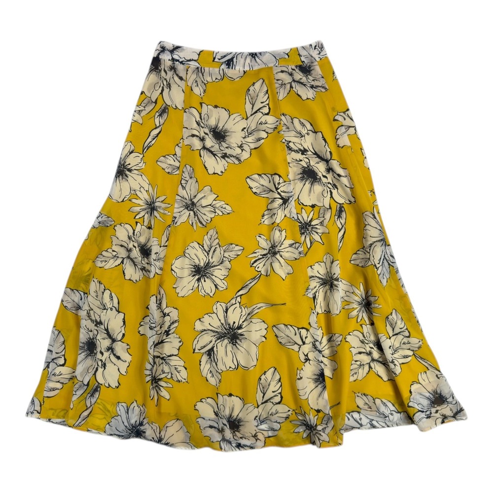 NWT Ann Taylor Factory Floral Midi Skirt 6P Yellow A-Line Flowy Summer Garden - Picture 5 of 10